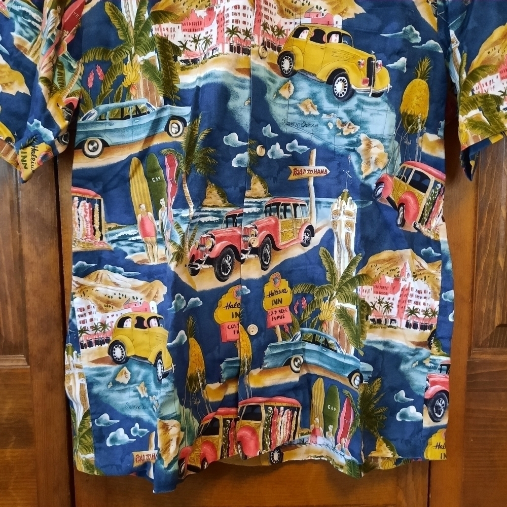 Vintage Styled by RJC Hawaiian classic cars surf print button-up shirt size L - Picture 3 of 11